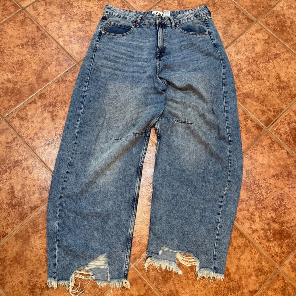 S.O.N.G. 100% Cotton Barrel Leg High Rise Jeans Womens 11/30 Blue Denim
